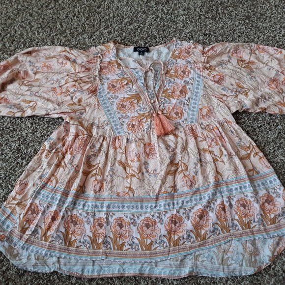 GiGio Size S Peach/White boho top EUC - Picture 8 of 12